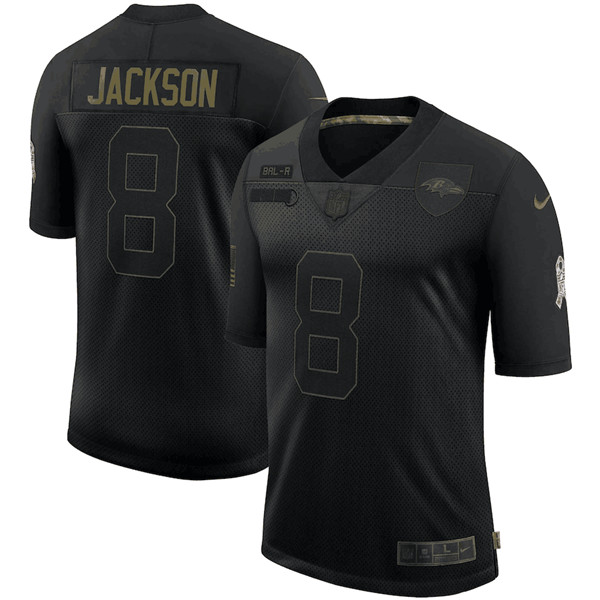 Men's Baltimore Ravens #8 Lamar Jackson Black NFL 2020 Salute To Service Limited Stitched Jersey Men's Baltimore Ravens #8 Lamar Jackson Black NFL 2020 Salute To Service Limited Stitched Jersey